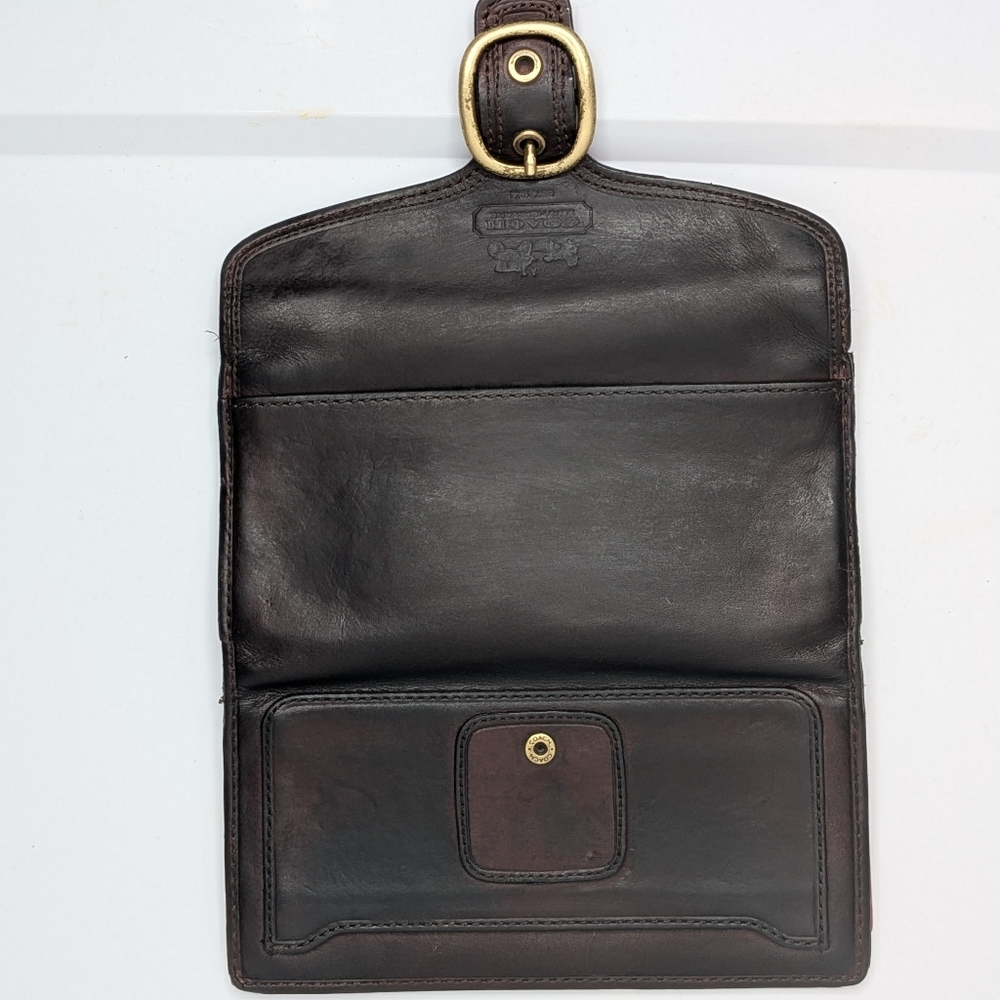 Vintage Coach Bleeker Dark Brown Smooth Leather Tattersall Buckle Long Wallet - Picture 4 of 16
